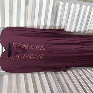 Knox Rose Long Sleeve Dress - Burgundy with Embroidery